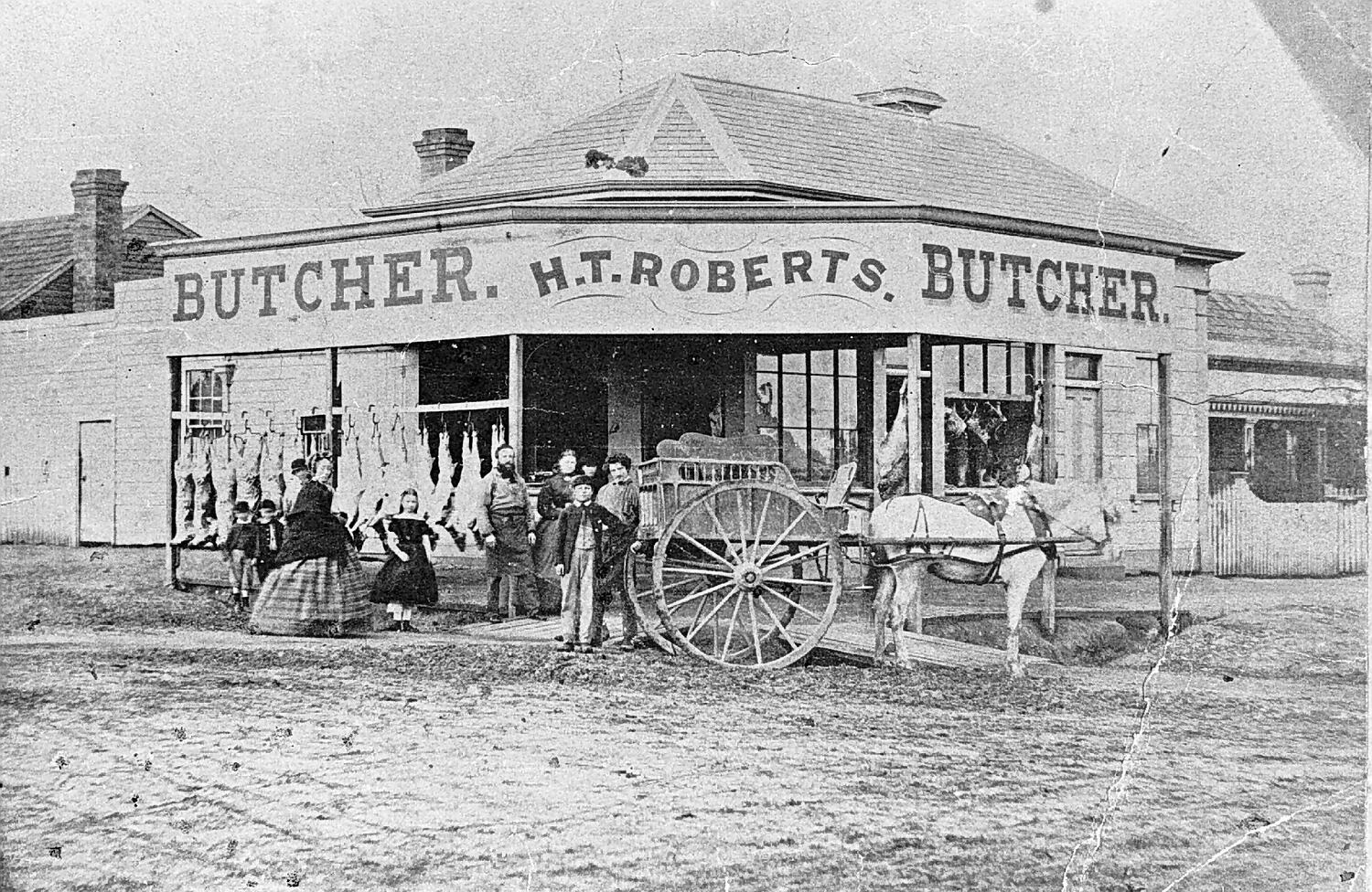 Negative Horse & Cart Outside H.T. Roberts Butcher, Ballarat