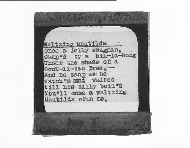 Lantern Slide - 'Waltzing Matilda'