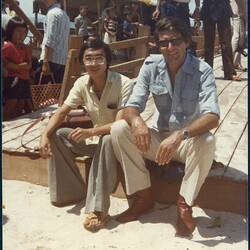 Digital Image - Stephen Carter During Television Film Crew Visit, Vietnamese Refugee Camp, Pulau Tengah, Johore, Malaysia, 1978-1979