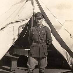 Photograph - Dr Griffith, Medical Officer, Outside Tent, 13th Light Horse Camp, France, circa 1917