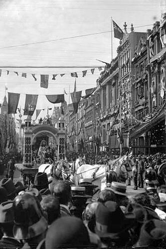 Stereograph - Glass, Book Binders Float, Federation Celebrations, 1901