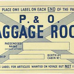 Baggage Label - P&O "X Baggage Room"