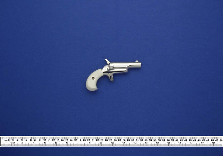 Silver pistol with white grip
