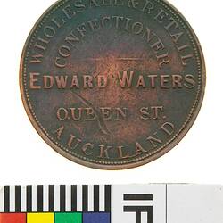 Token - 1 Penny, Edward Waters, Confectioner, Auckland, New Zealand, circa 1872