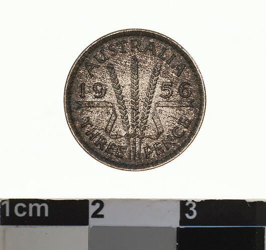 Proof Coin - Threepence, Australia, 1956, photographed by Museums Victoria