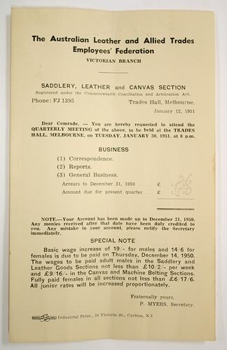 Leaflet - Meeting For The Allied Leather and Trades Employees' Federation
