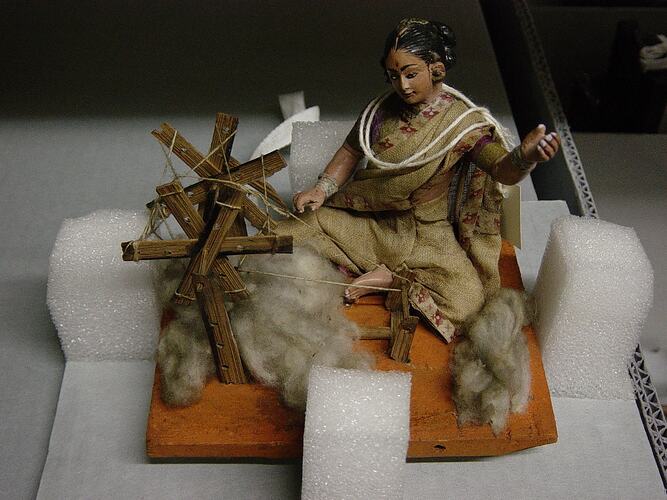 Indian Figure - Cord Maker in the Act of Spinning, Clay, circa 1867