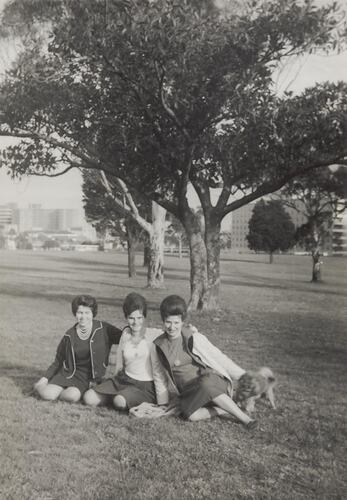 Digital Photograph - Three Women & Dog Sitting in Royal Park, early 1960s