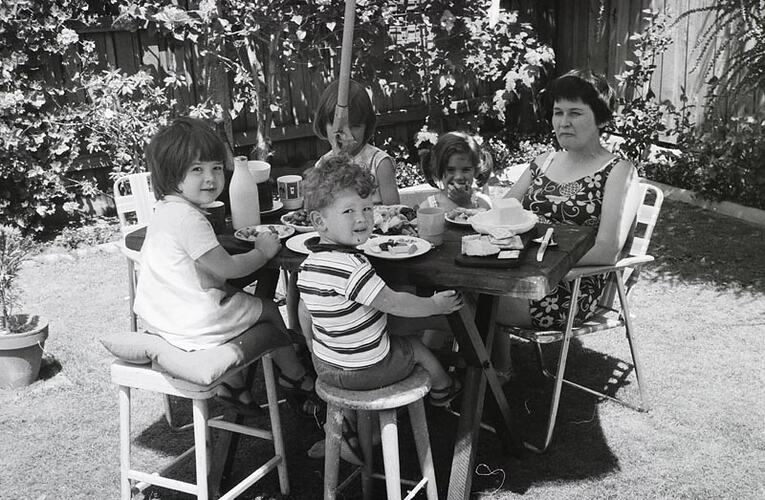 Digital Photograph - Family Celebrating Birthday in Backyard, Port Melbourne, 1970-1979