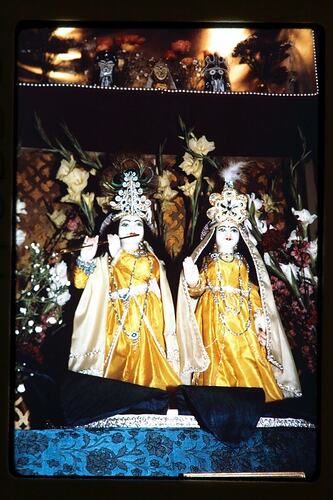 Digital Photograph - Figures of Krsna and Radharani, The Krsna Temple, St Kilda, circa 1973.