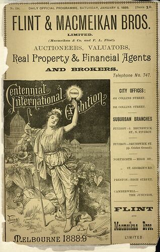 Programme - Official Daily Programme, Centennial International Exhibition, Melbourne, 5 Jan 1889