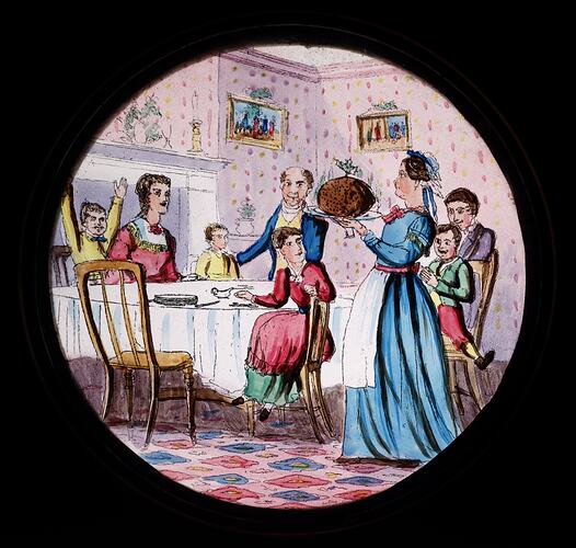 Lantern Slide - A Christmas Carol, 'Bob Cratchit's Christmas Dinner', 1843-1880