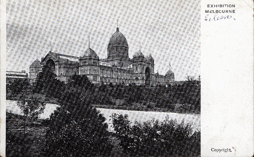 Postcard - South West Facade, Exhibition Building, Melbourne, pre 1905