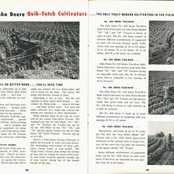 Catalogue with text and photographs of tractor in the field.