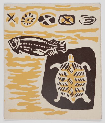 Greeting Card - Fish & Turtle, Brown & Mustard, No. 0055, circa 1949-1955