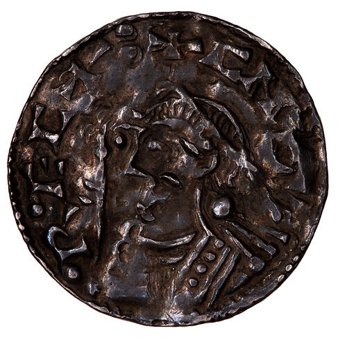 Coin, round, a diademed bust facing left with sceptre with lis head; text around, CNVT RECX.