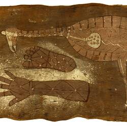 Painting, bark. Gaagudju. Alligator River, Western Arnhem Land, Northern Territory, Australia. c.1913