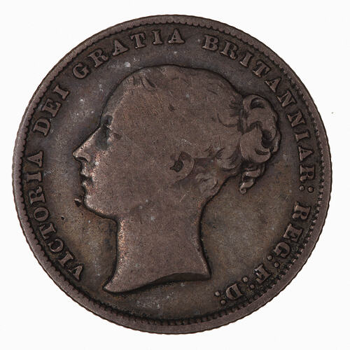 Coin - Shilling, Queen Victoria Great Britain, 1865 (Obverse)