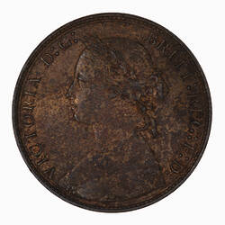 Coin - Halfpenny, Queen Victoria, Great Britain, 1874 (Obverse)