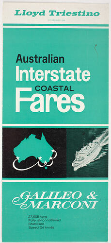 Pamphlet - Lloyd Triestino Line, SS Galileo & SS Marconi, 'Australian Interstate Coastal Fares', 1968