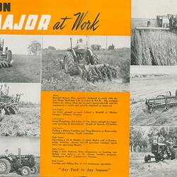Advertising brochure showing different farm machinery.