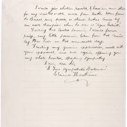 Letter - Hawthorne to Telford, Phar Lap's Death, 13 Apr 1932