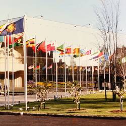 Photograph - Centennial Hall with Flags Flying, Royal Exhibition Building, Melbourne, circa 1980