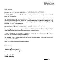 Letter- Premier of Victoria to Christopher Lassig, melbourne, 2009
