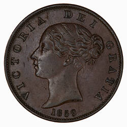 Coin - Halfpenny, Queen Victoria, Great Britain, 1859 (Obverse)