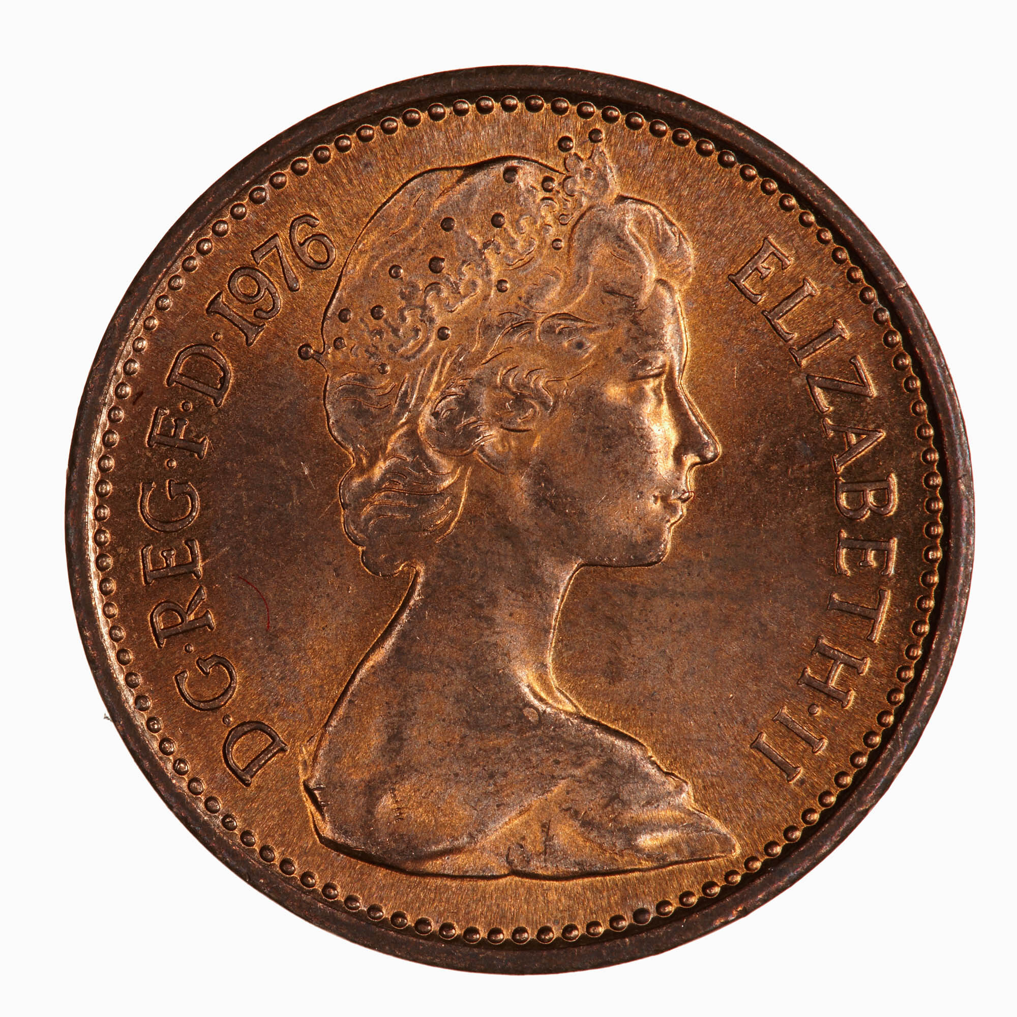 Queen Elizabeth II GREAT BRITAIN 1976-1/2 New Penny Bronze Coin 