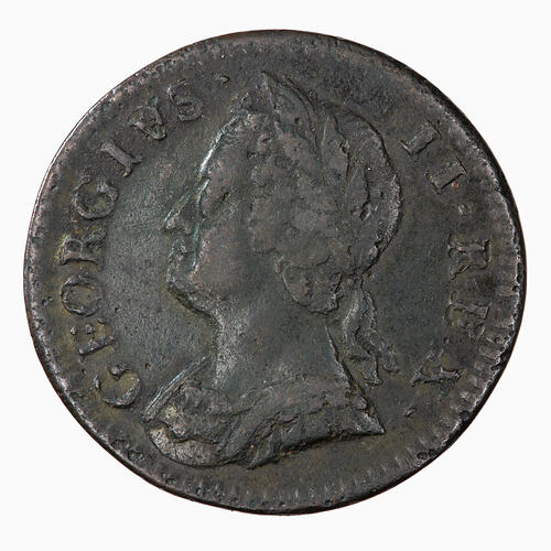 Coin - Farthing, George II, Great Britain, 1754 (Obverse)