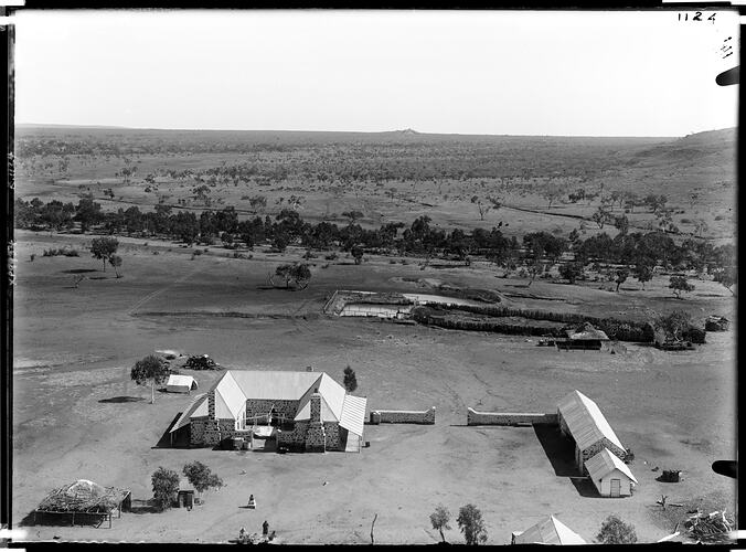 Barrow Creek Telegraph Station, viewed from the hill behind the Station, Barrow Creek, Central Australia, June 1901.