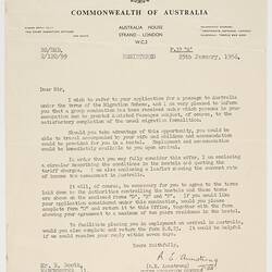 Typewritten letter on Australian Government letterhead.