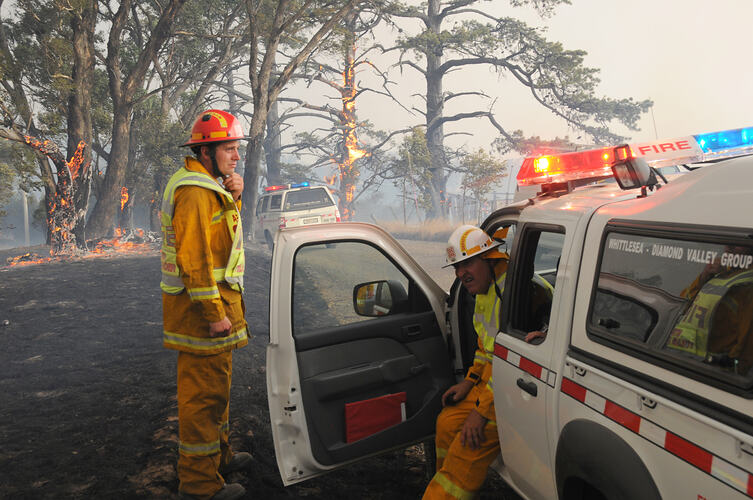 Digital photograph - 'Fire Captains: Arthurs Creek/Strathewen - David McGahy & Mernda - Brendan Delaney', Black Saturday Bushfires, St Andrews, Victoria, 7 Feb 2009