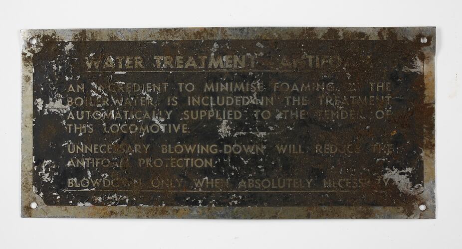 Instruction Plate - Anti Foam Water Treatment