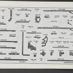 Page from a booklet showing illustrations of machinery components.