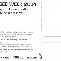 Postcard - 'Refugee Week', Avant Card, 2004