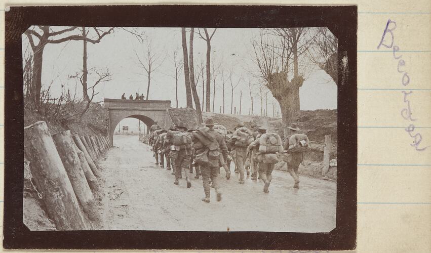 Soldiers Marching, Becordel, France, Sergeant John Lord, World War I, 1917