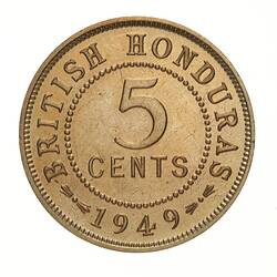 Proof Coin - 5 Cents, British Honduras (Belize), 1949