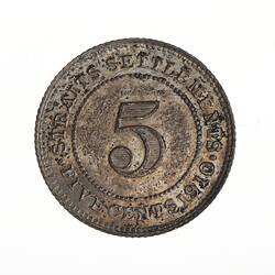 Coin - 5 Cents, Straits Settlements, 1910
