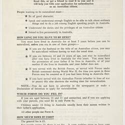 Leaflet - Advice to Intending Applicants for Naturalization, Department of Immigration, 1950s