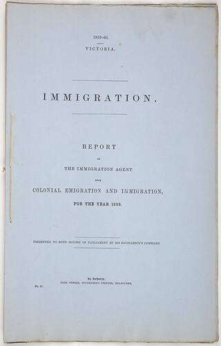 Parliamentary Paper - Immigration, Parliament of Victoria, Colony of Victoria