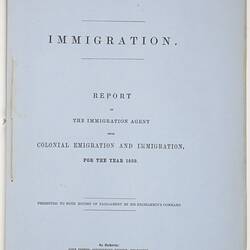 Parliamentary Paper - Immigration, Parliament of Victoria, Colony of Victoria