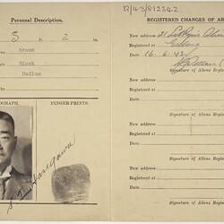 Certificate of Alien Registration - Commonwealth of Australia, Issued to Setsutaro Hasegawa, 19 Jan 1940