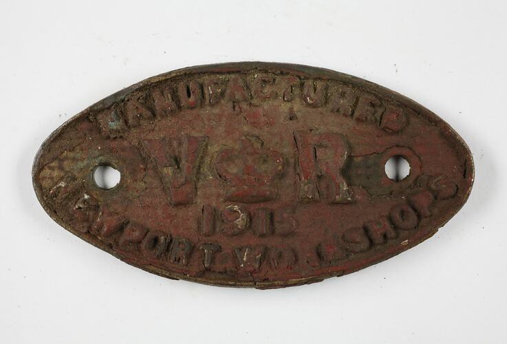 Rollingstock Builder's Plate - Victorian Railways, Newport Workshops, 1915
