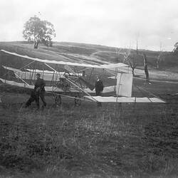 J.R. Duigan & Reg Duigan, with biplane, 1910