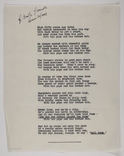 Poem - Farewell for George Bult, 30 Jun 1941