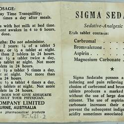 Leaflet - Drug, Sedatabs, Sigma, circa 1960