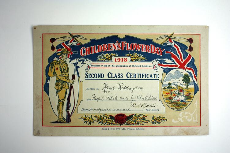 Certificate - Children's Flower Day, Fundraising, 1918