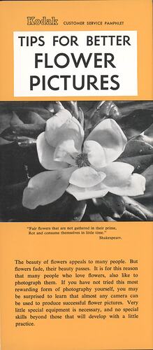 Pamphlet - Kodak Australasia Pty Ltd, Customer Service Pamphlet, 'Tips for Better Flower Pictures', 1969